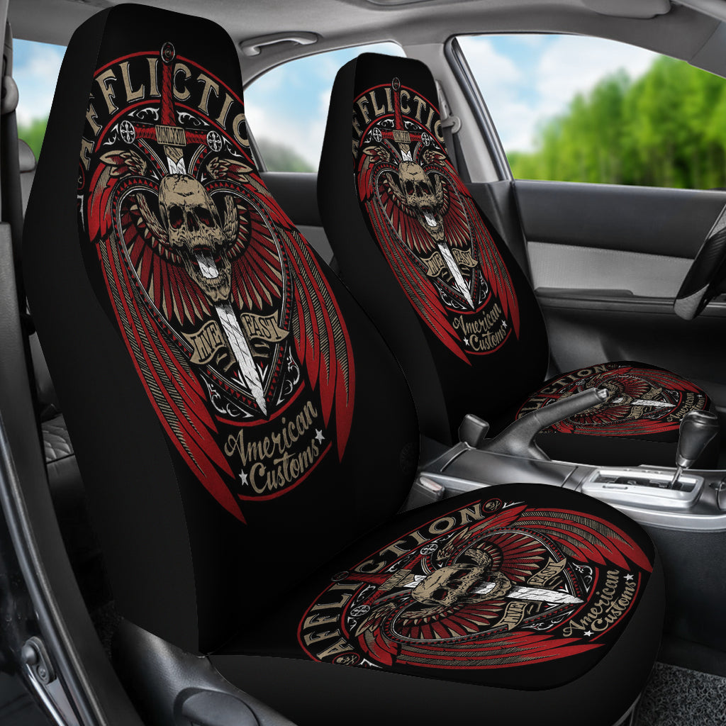 Set of 2 pcs - Skull Affliction Live East American Customs car seat cover