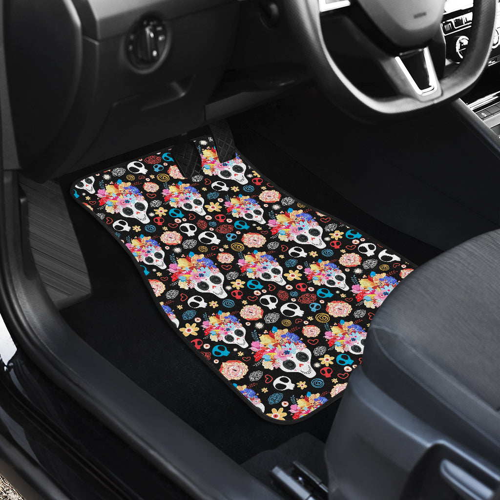 Set of 4 pcs floral sugar skull car mats