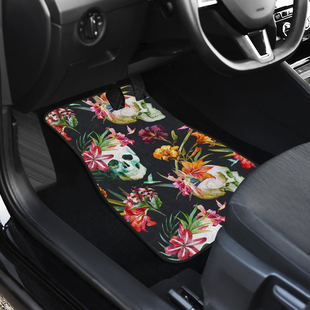 Set of 4 pcs floral sugar skull car mat