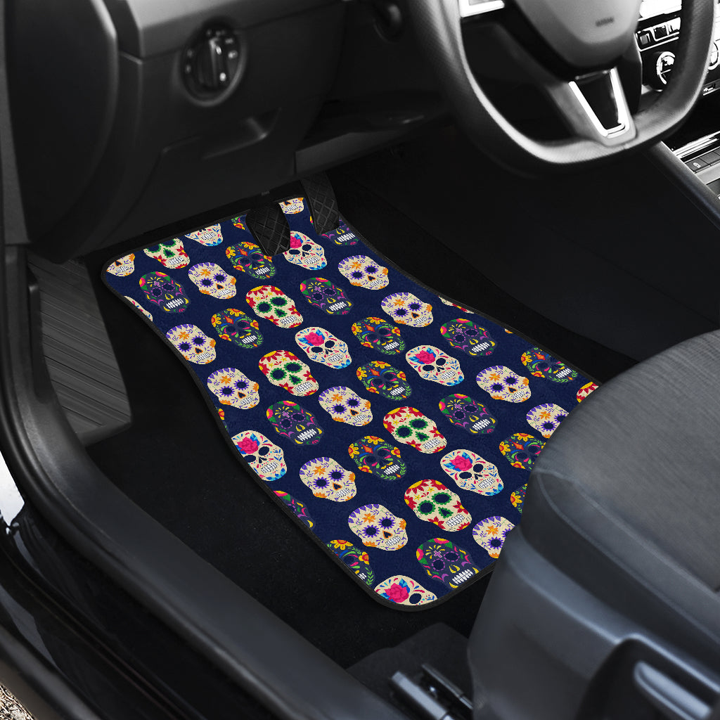 Set of 4 pcs floral day of the dead sugar skull car mats