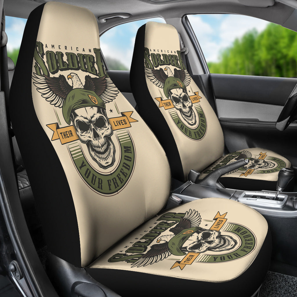 Set of 2 skull soldier car seat covers