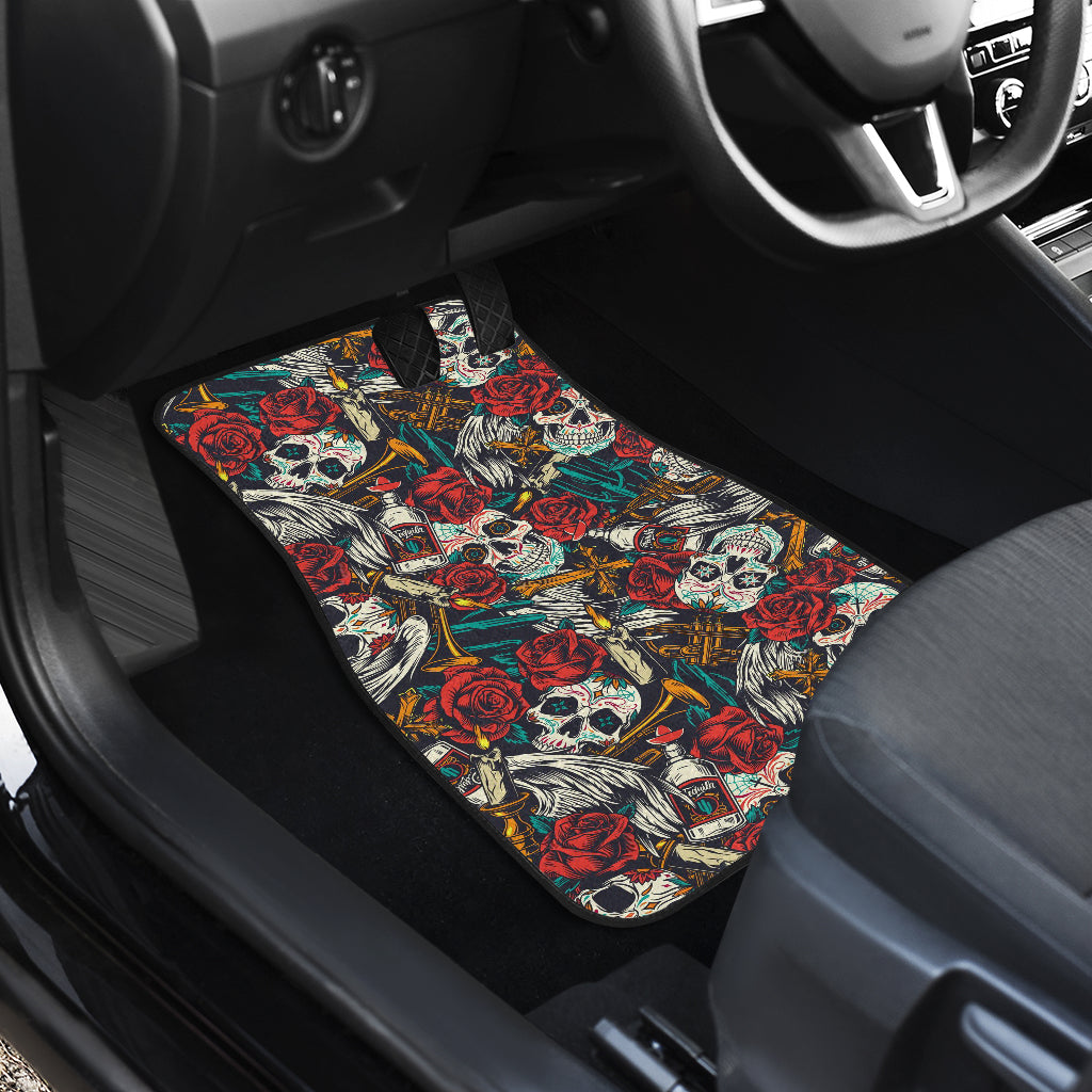 Set 4 pcs sugar skull car mats