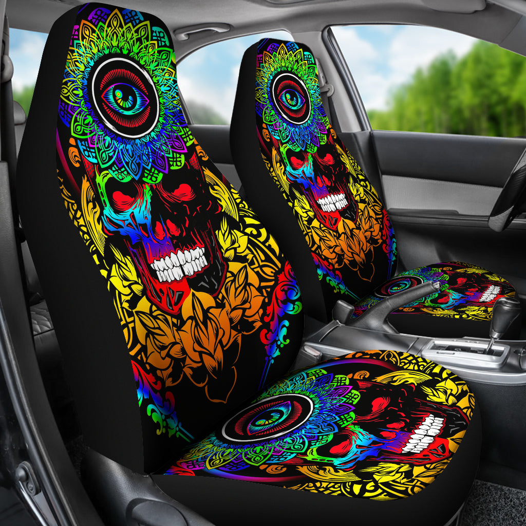 Set of 2 pcs sugar skull car seat covers