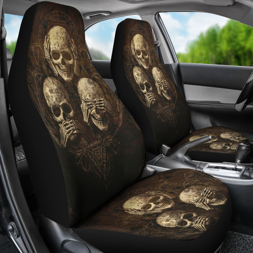 Set of 2 pcs - No hear no see no speak skull car seat covers