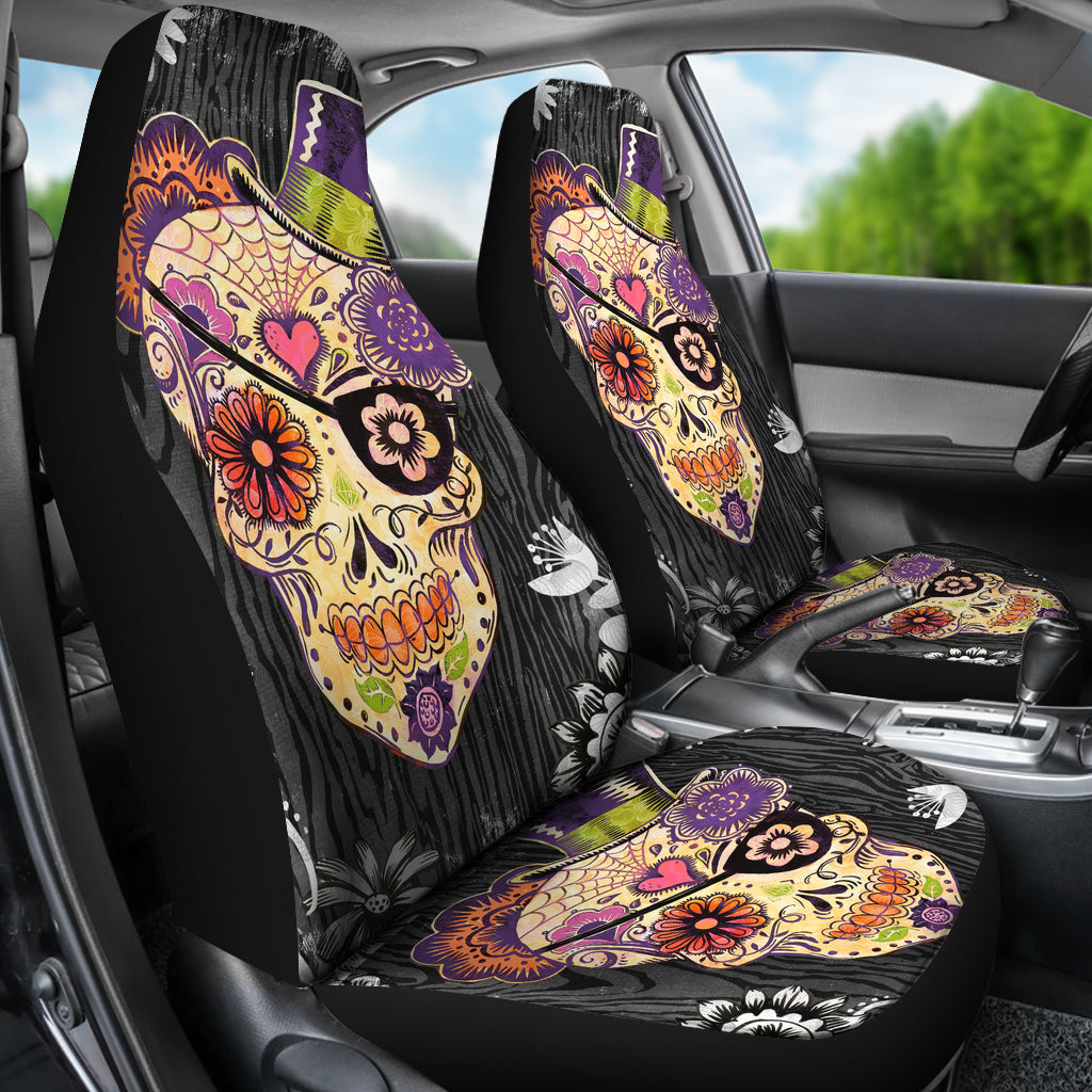 Set of 2 day of the dead sugar skull Gothic car seat covers