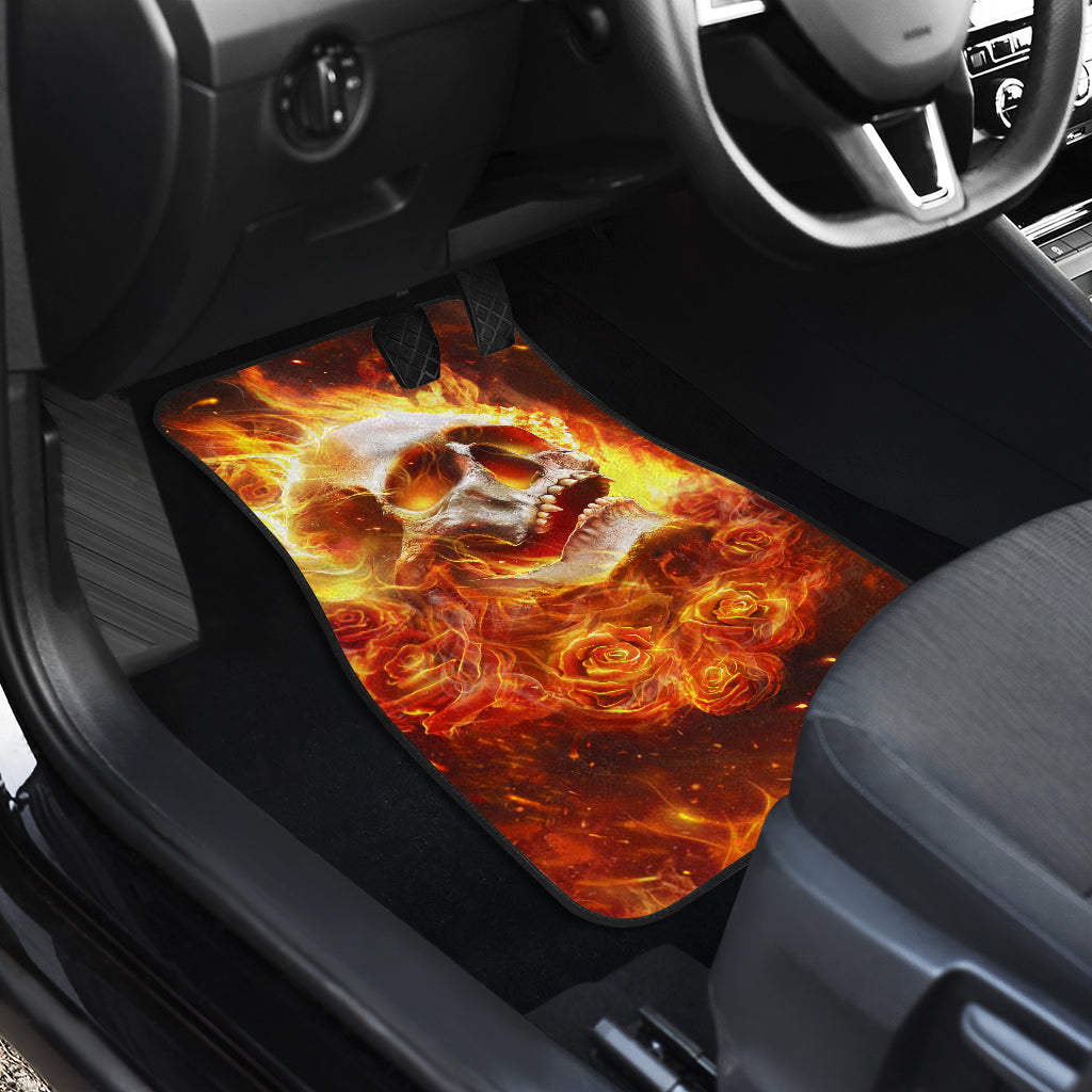 Set 4 pcs flaming skull car mats