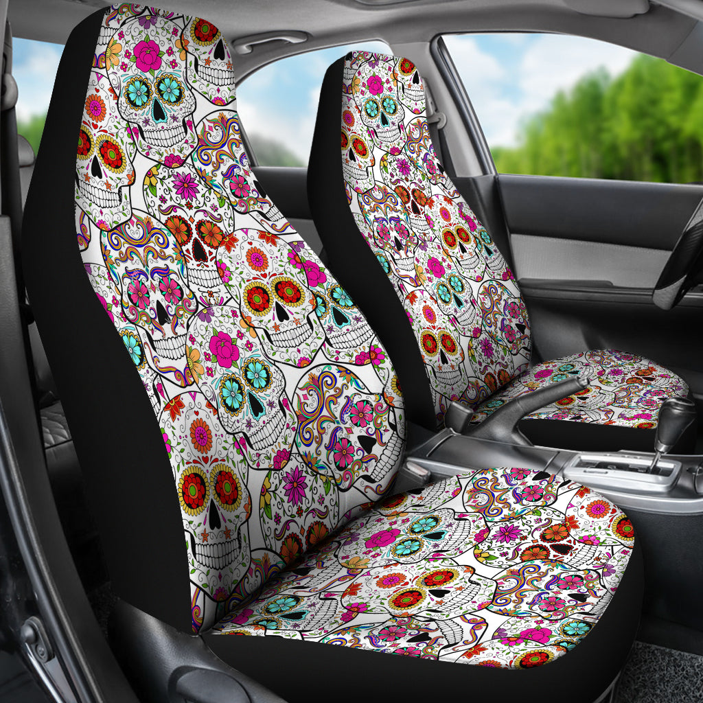 Set of 2 pcs - sugar skull day of the dead car seat covers