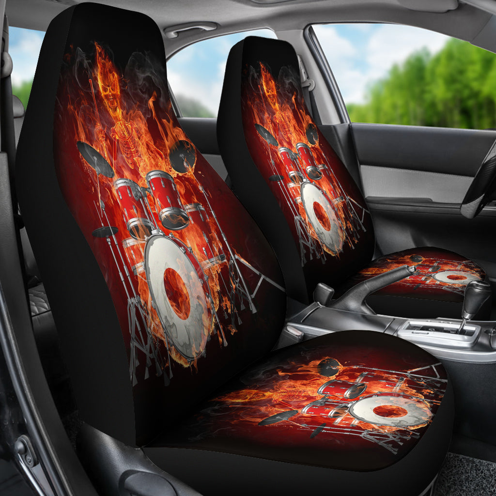 Set 2 pcs Gothic skull play drum car seat covers