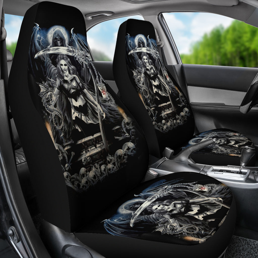 Set 2 pcs Gothic skull car seat covers