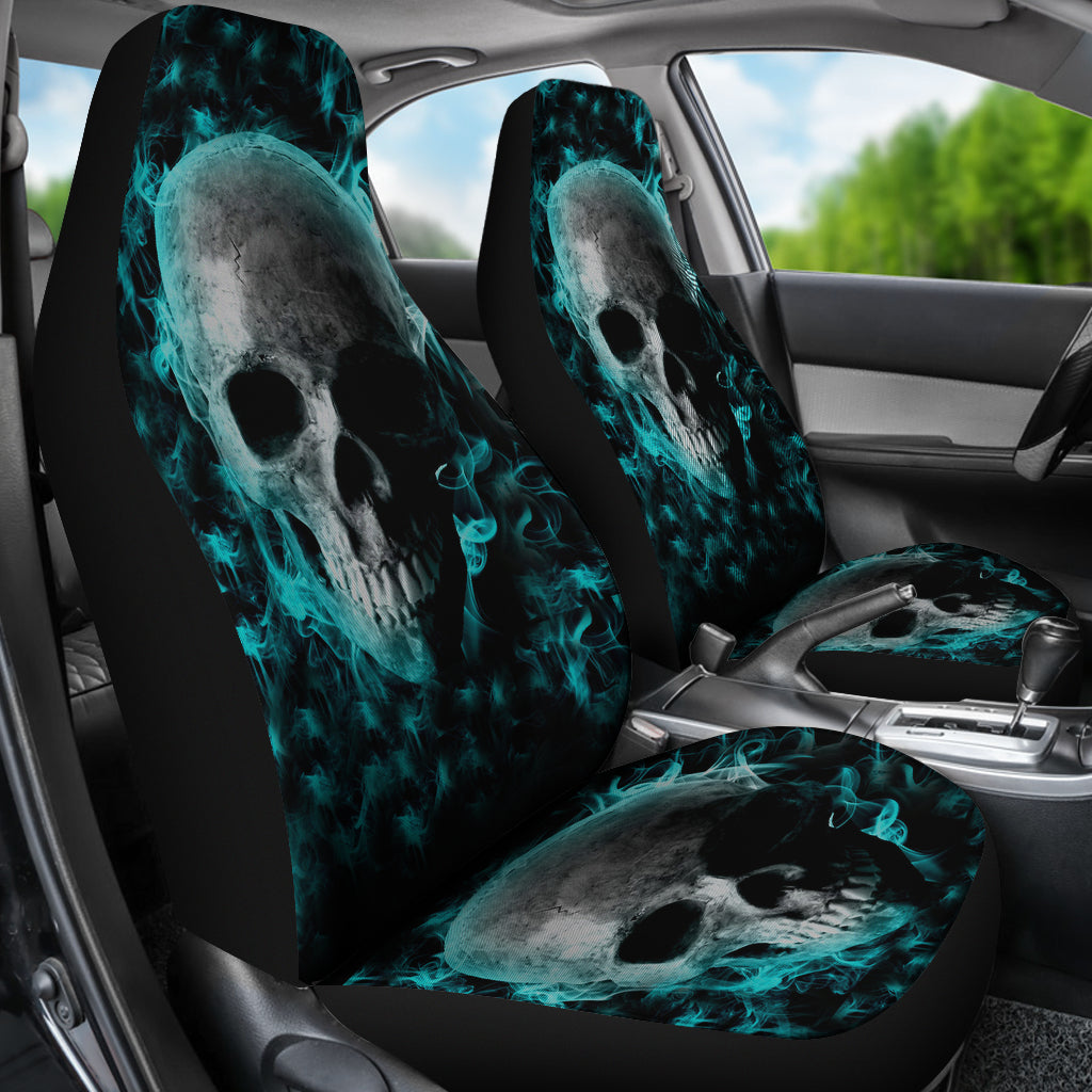 Set of 2 pcs - Skull Gothic Horror Flaming Fire Halloween skull car seat covers