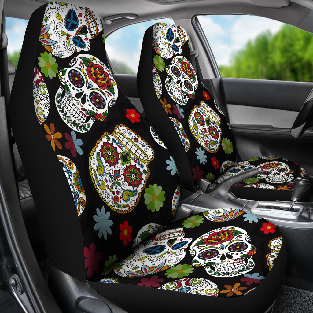 Set of 2 sugar skull day of the dead seat covers