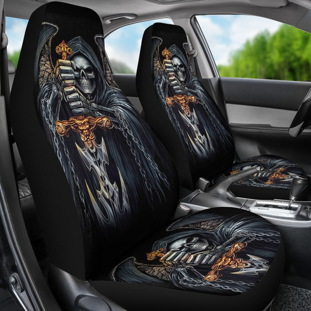 Set 2 pcs Gothic skull car seat covers