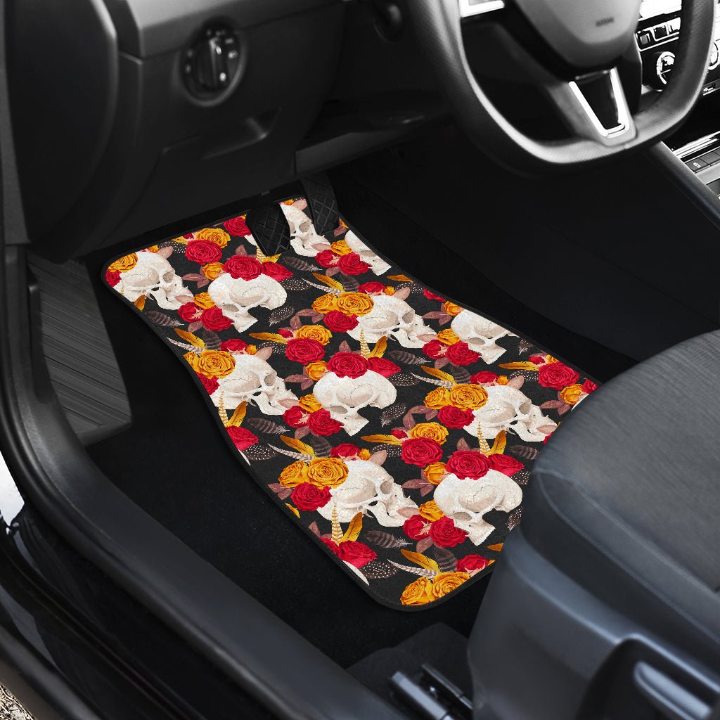 Set of 4 pcs floral skull car mats