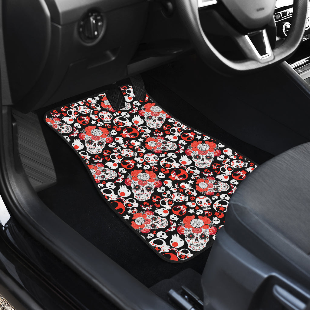 Set of 4 pcs floral day of the dead sugar skull car mats