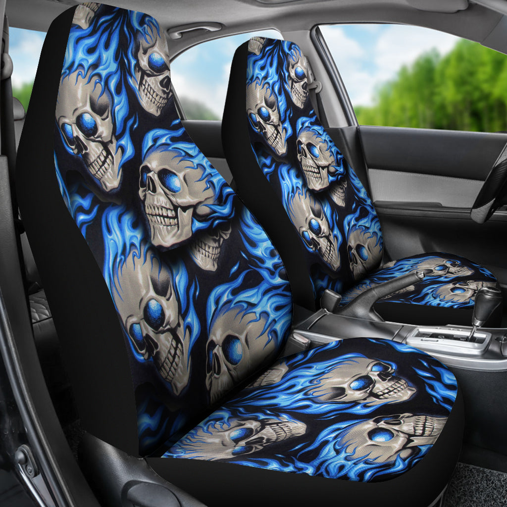 Set of 2 fire skulls car seat covers