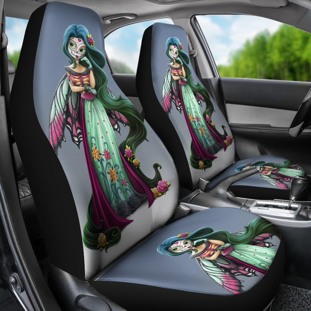 Set of 2 pcs beautiful girl sugar skull car seat covers