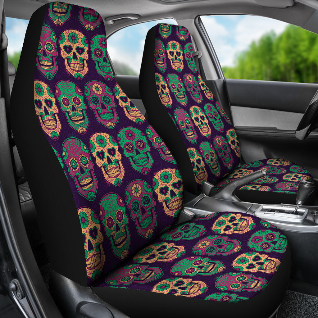 Set of 2 pcs sugar skull car seat covers