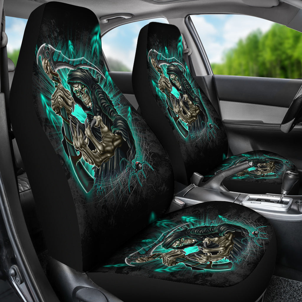 Set 2 skull gothic grim reaper seat cover sugar skulls