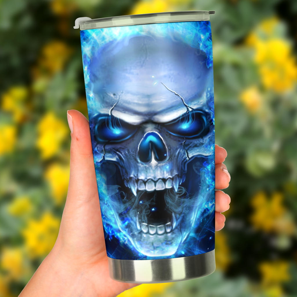 Flaming skull tumbler cup