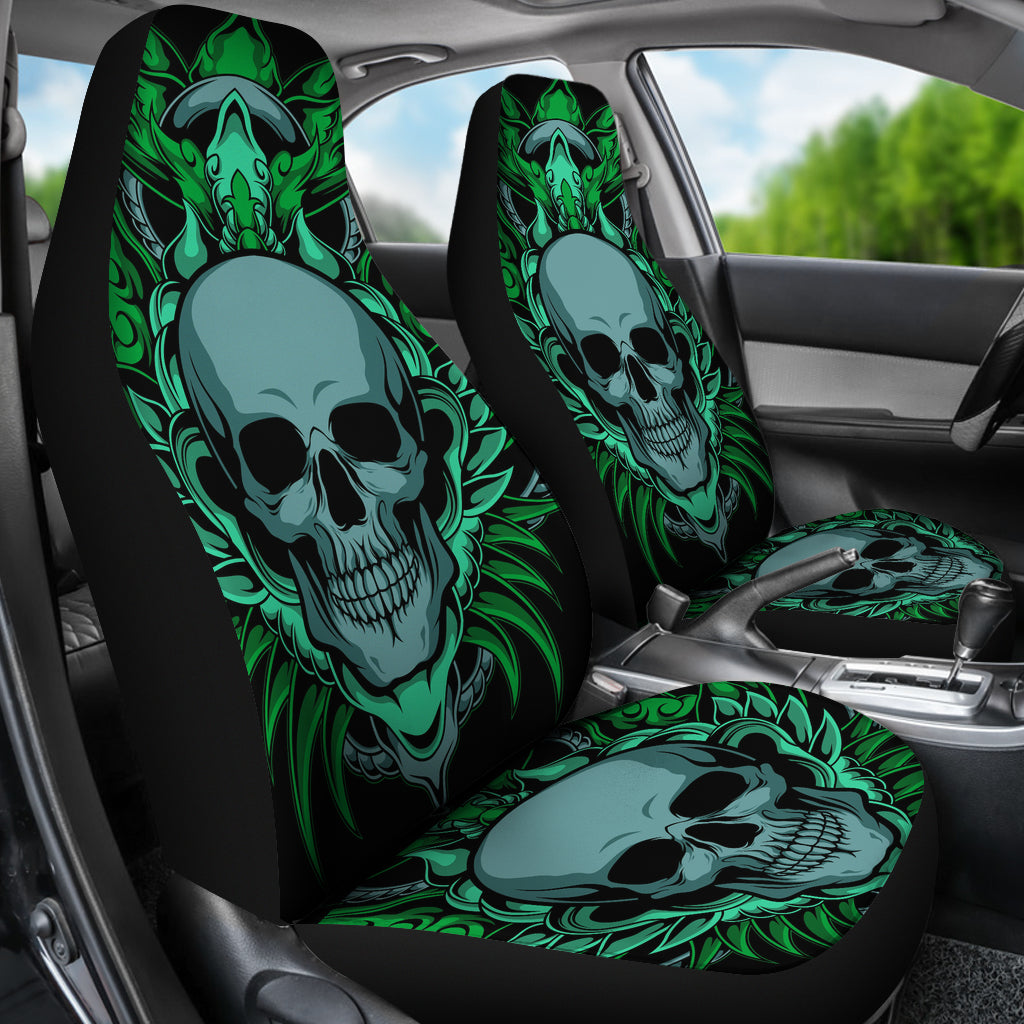 Set of 2 skull gothic grim reaper car seat covers