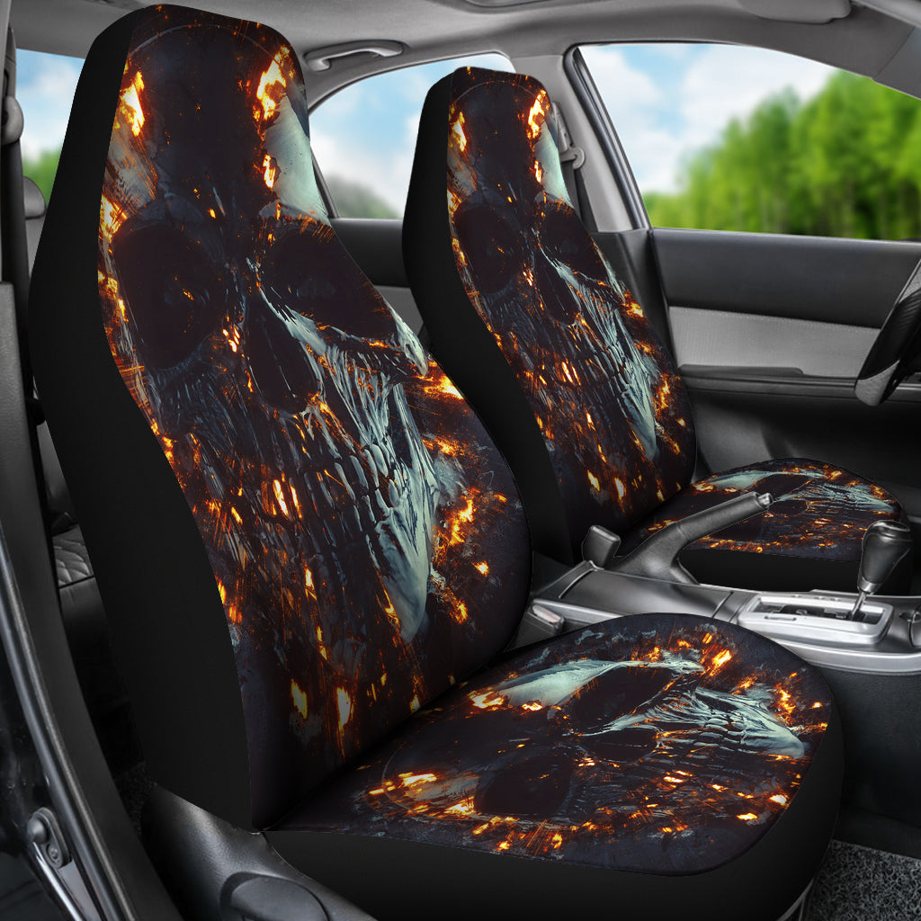 Set 2 pcs Gothic flaming skull car seat covers