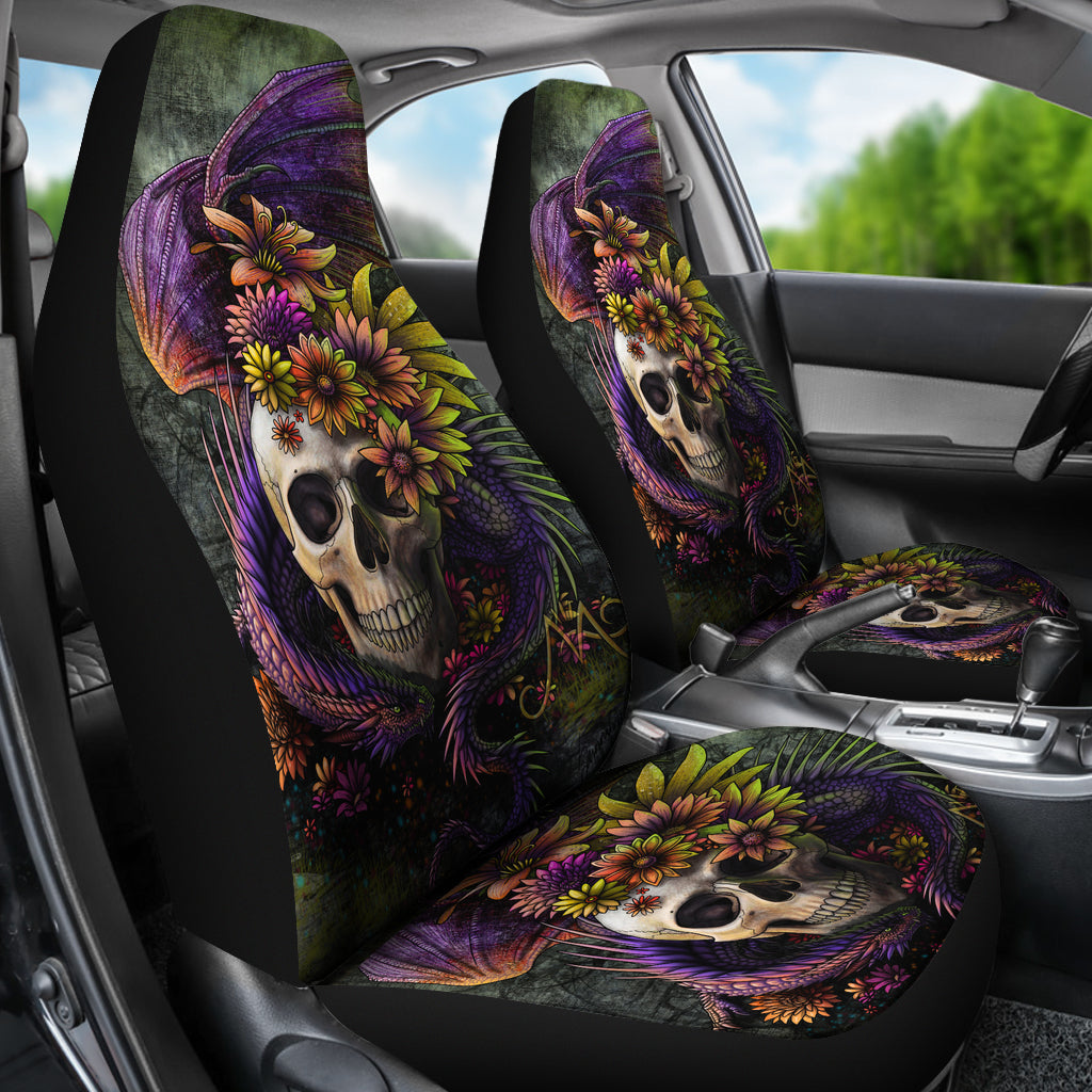 Set 2 pcs Gothic skull dragon car seat covers