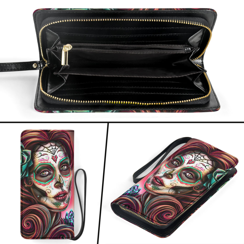 Sugar skull girl wallet clutch purse