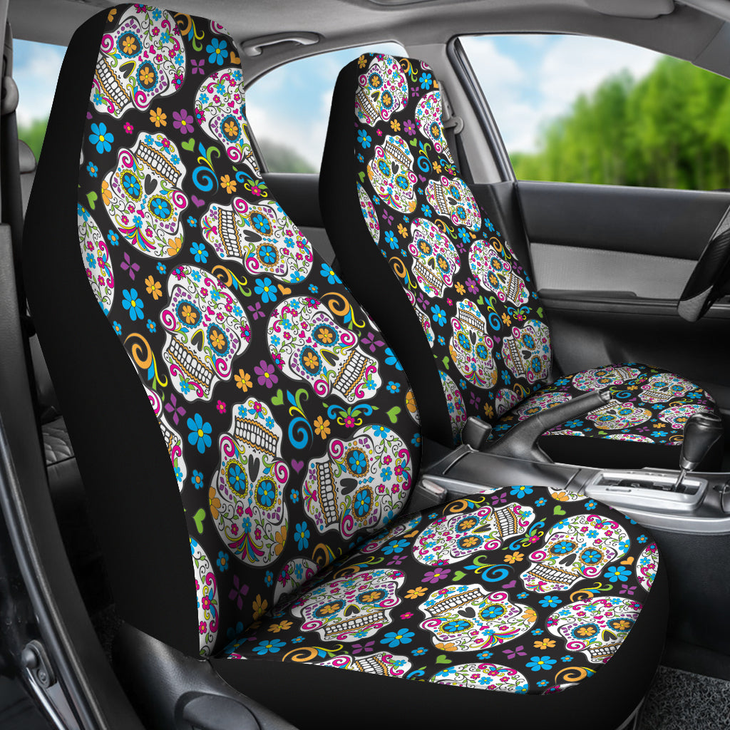 Set of 2 Pcs - sugar skull car seat covers