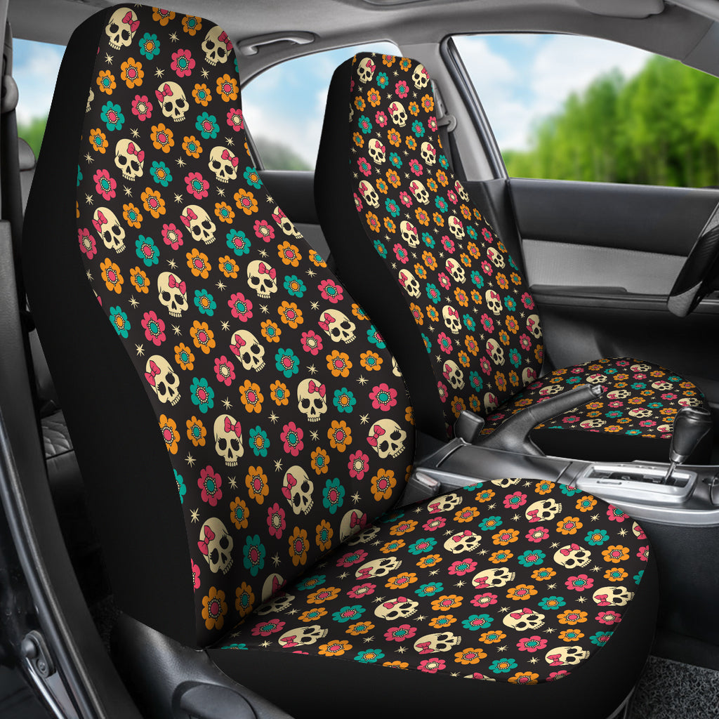 Set 2 pcs sugar skull day of the dead skull car seat covers