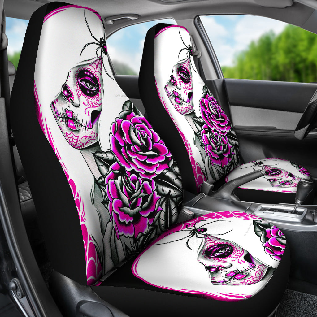 Set 2 pcs Sugar skull girl skull car seat covers