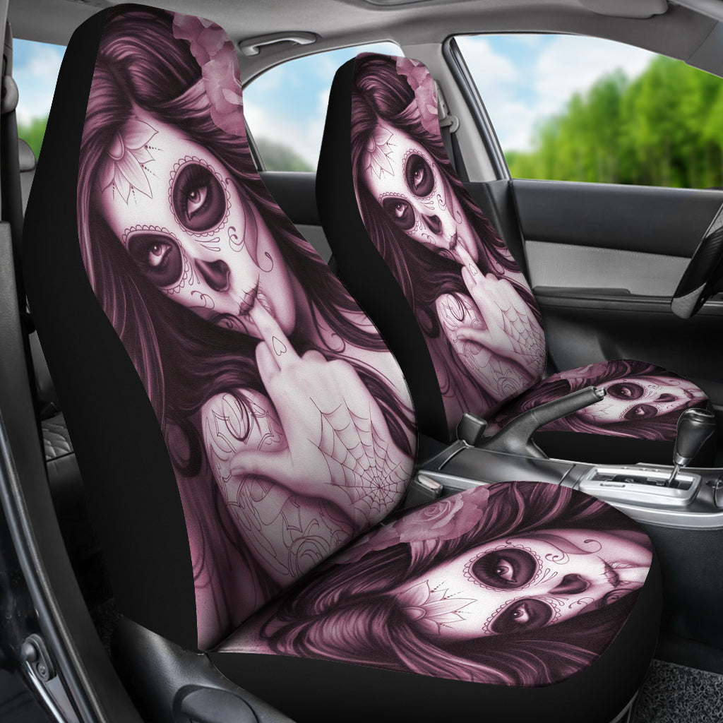 Set of 2 pcs skull girl car seat covers