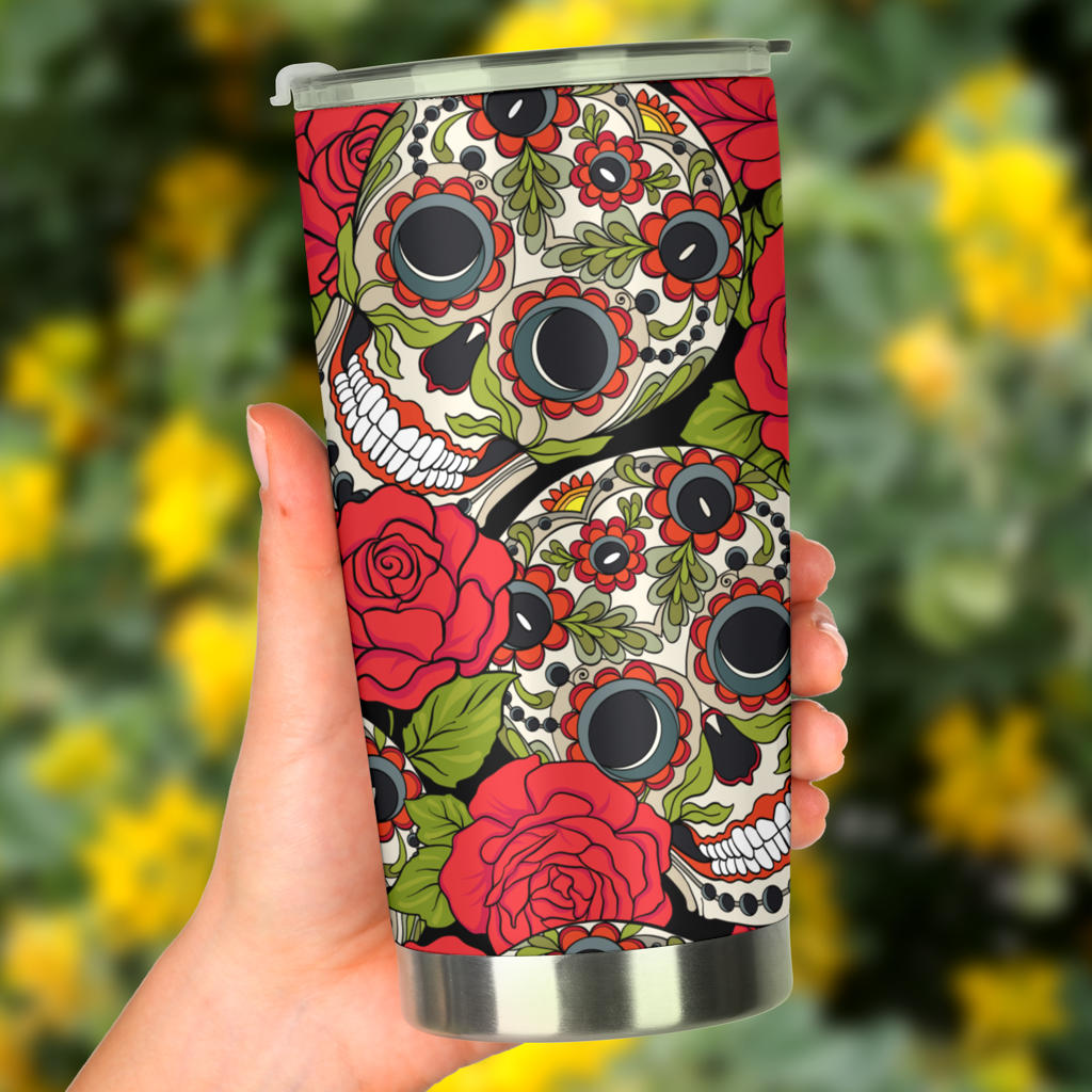 Sugar skull floral tumbler mug cup