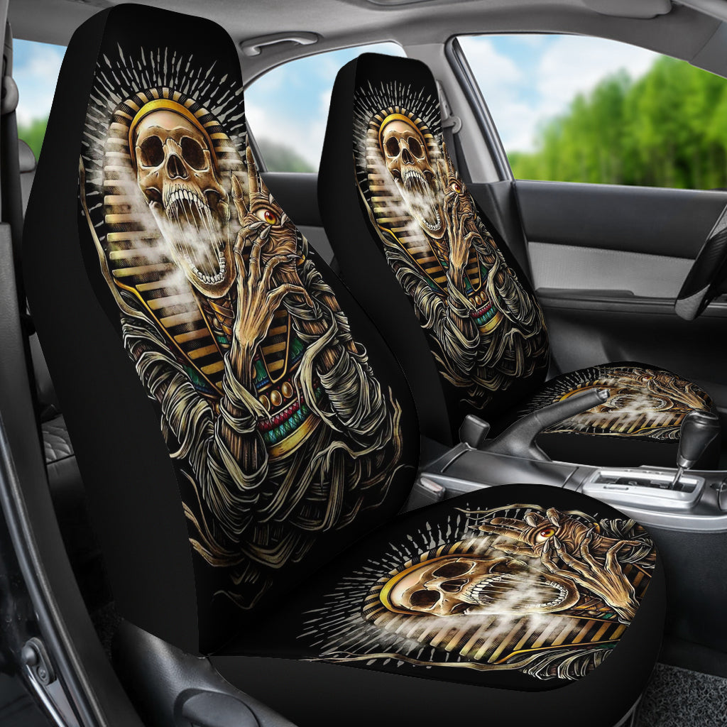 Set of 2 gothic skull car seat covers