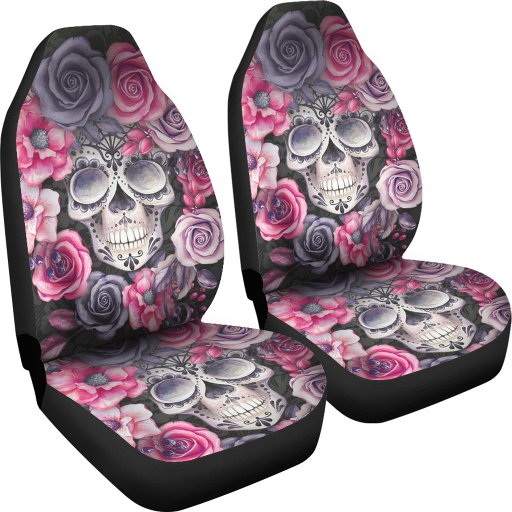 Set 2 sugar skull car seat cover day of the dead