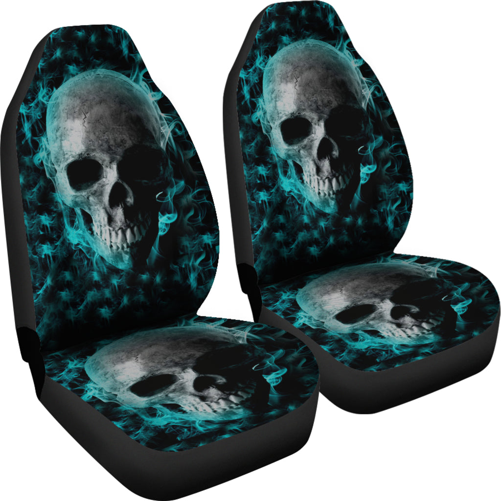 Set of 2 pcs - Skull Gothic Horror Flaming Fire Halloween skull car seat covers