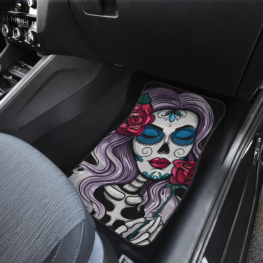 Set of 4 pcs sugar skull car mats