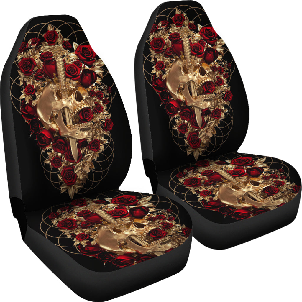 Set of 2 sword skull car seat covers