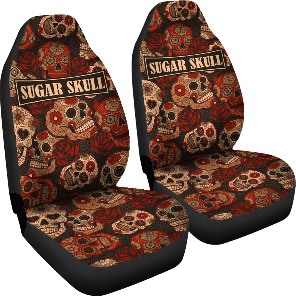 Set of 2 pcs Sugar skull car seat covers