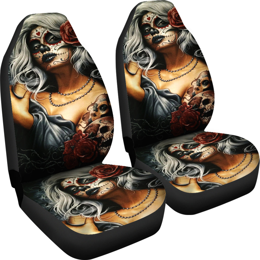 Set 2 pcs sugar skull girl car seat covers