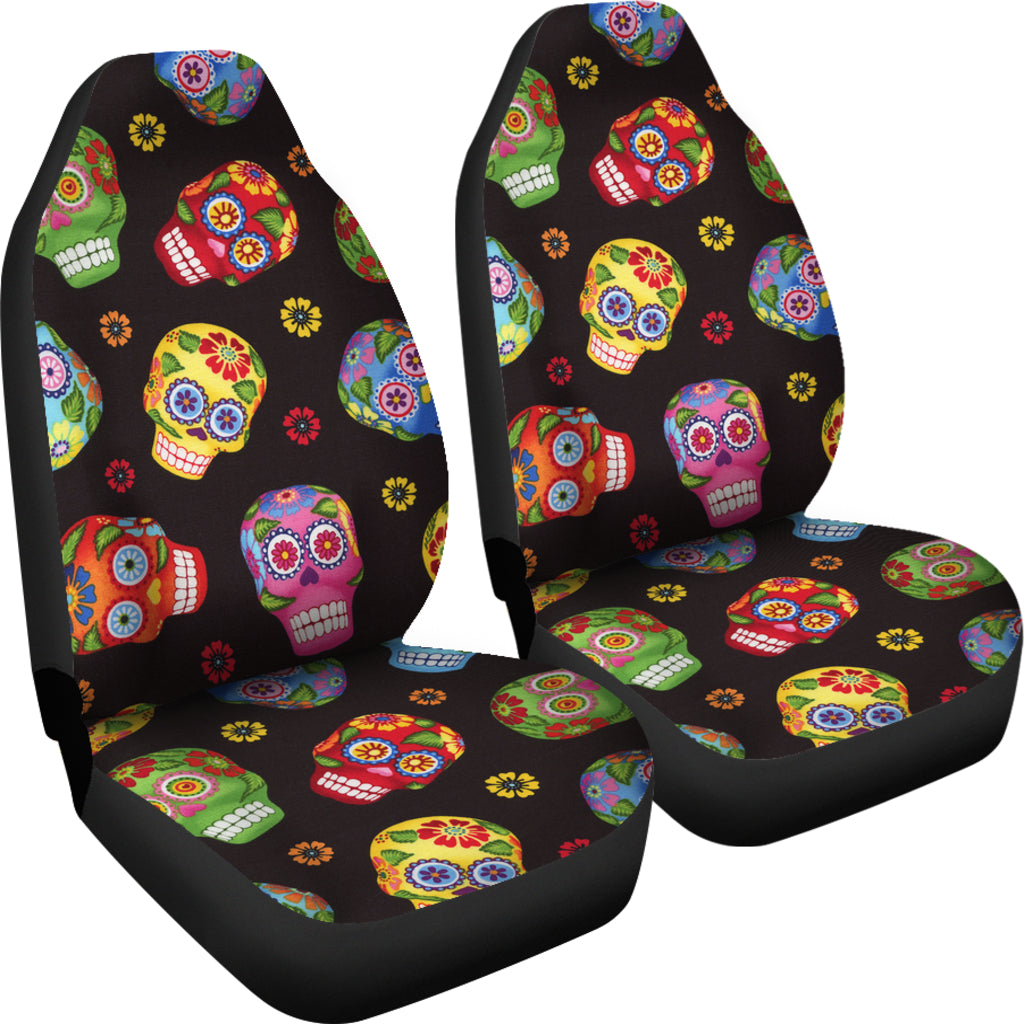 Set of 2 pcs - sugar skull car seat covers