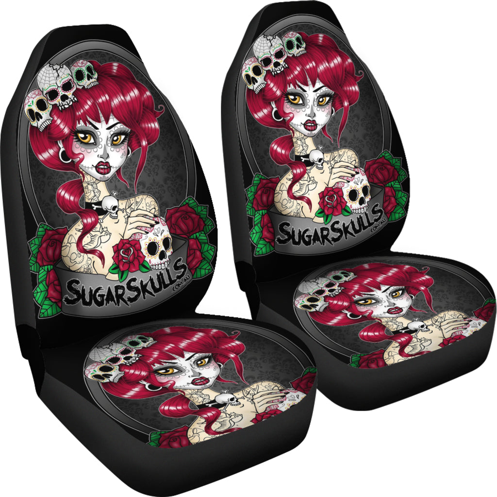 Set of 2 sugar skull car seat covers