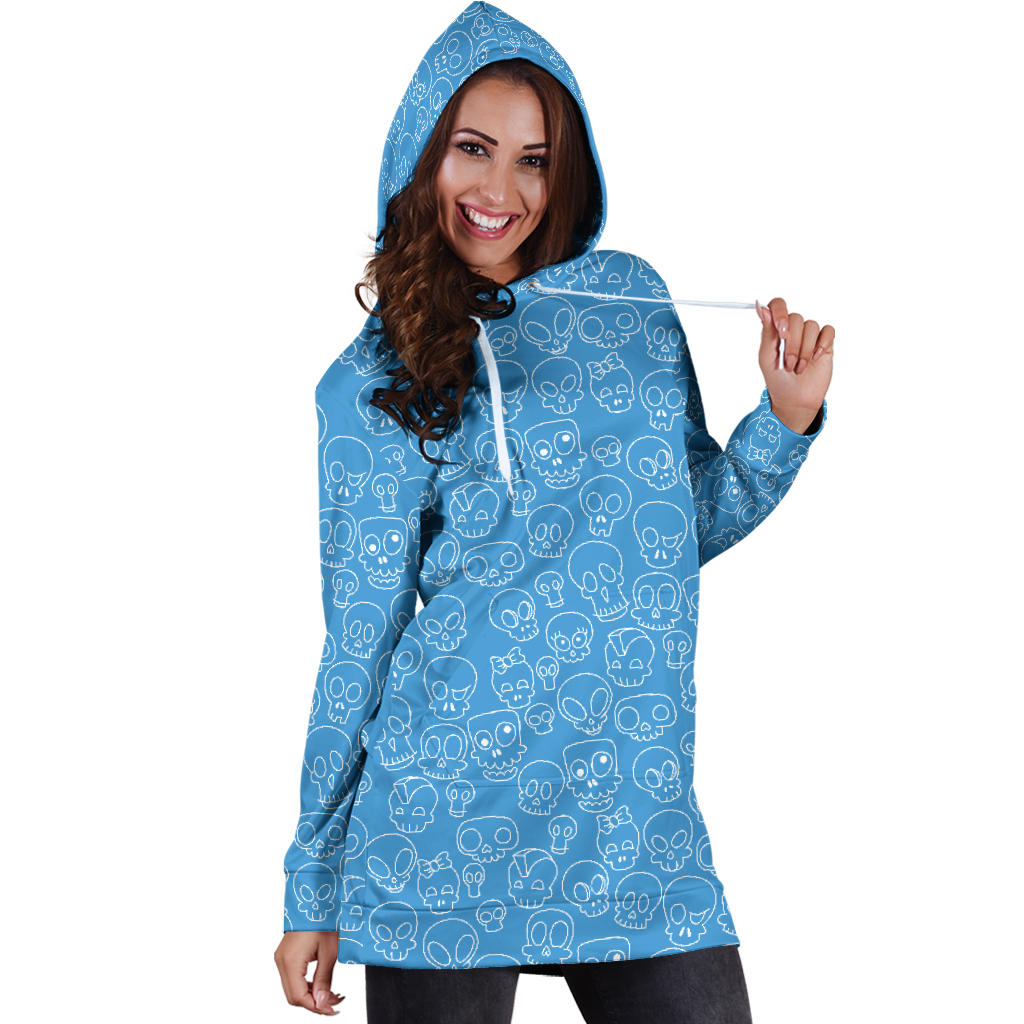 Blue Skull Hoodie Dress | premium Ladies Hoodie Dress