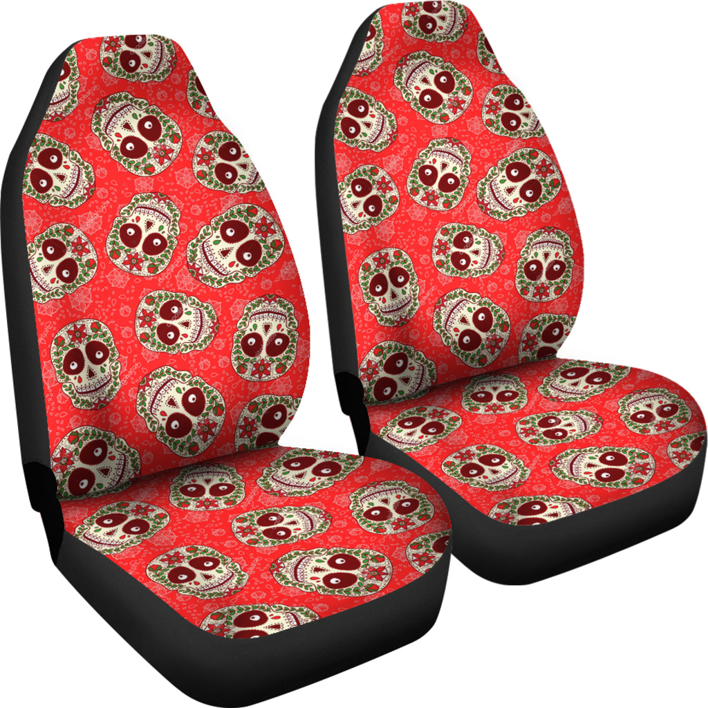 Set of 2 floral sugar skull seat covers - Day of the dead