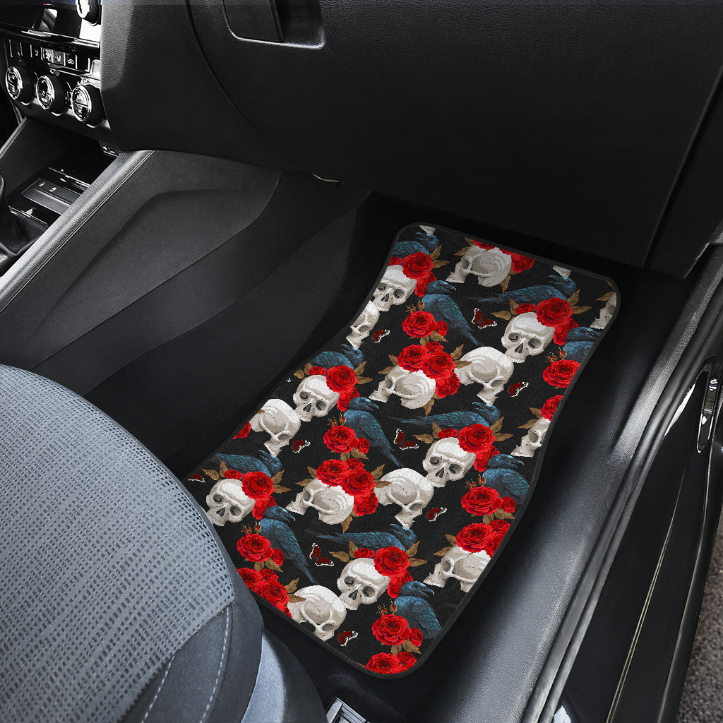 Set of 4 pcs floral rose skull car mats