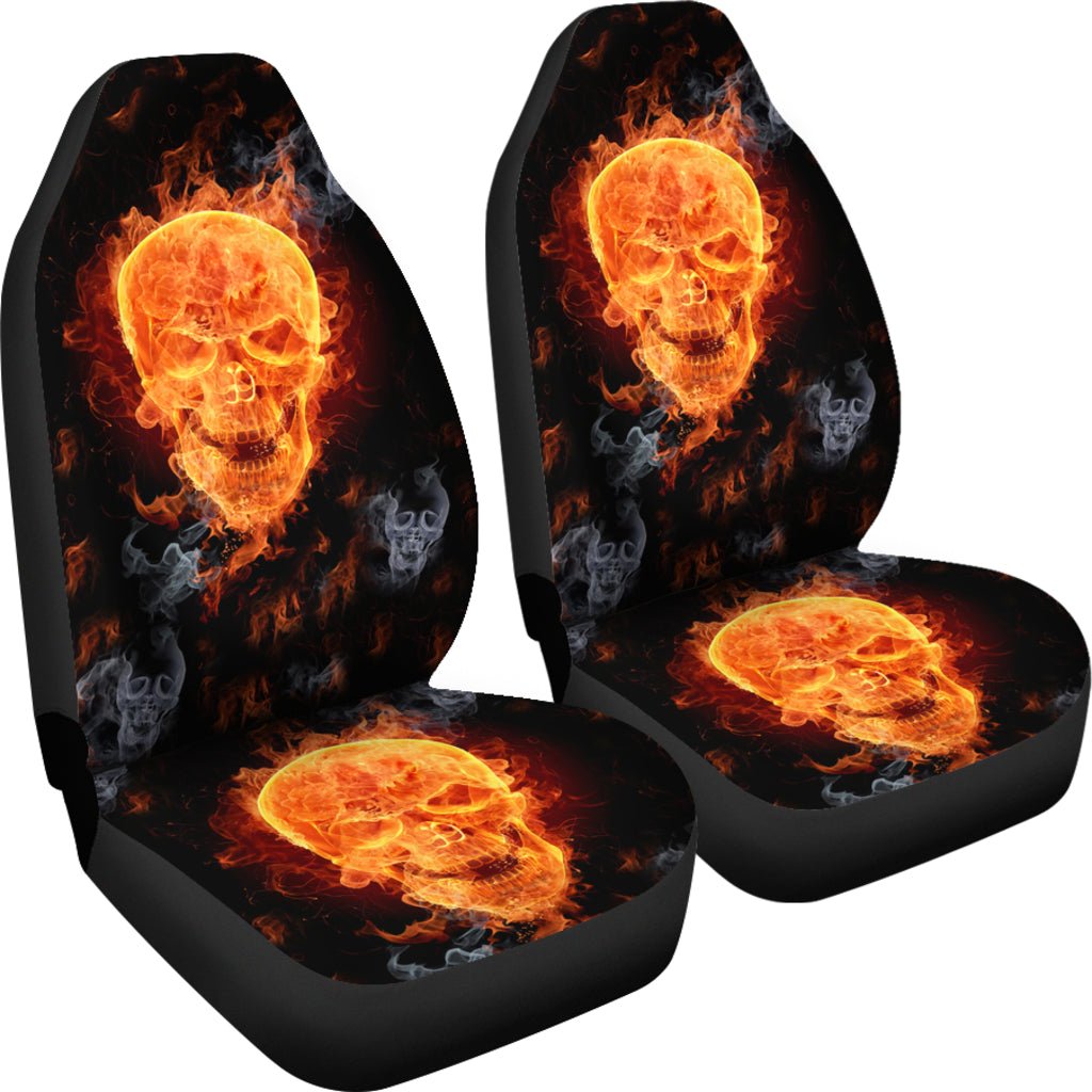 Set of 2 pcs - Skull Gothic Horror Flaming Fire halloween skull car seat covers