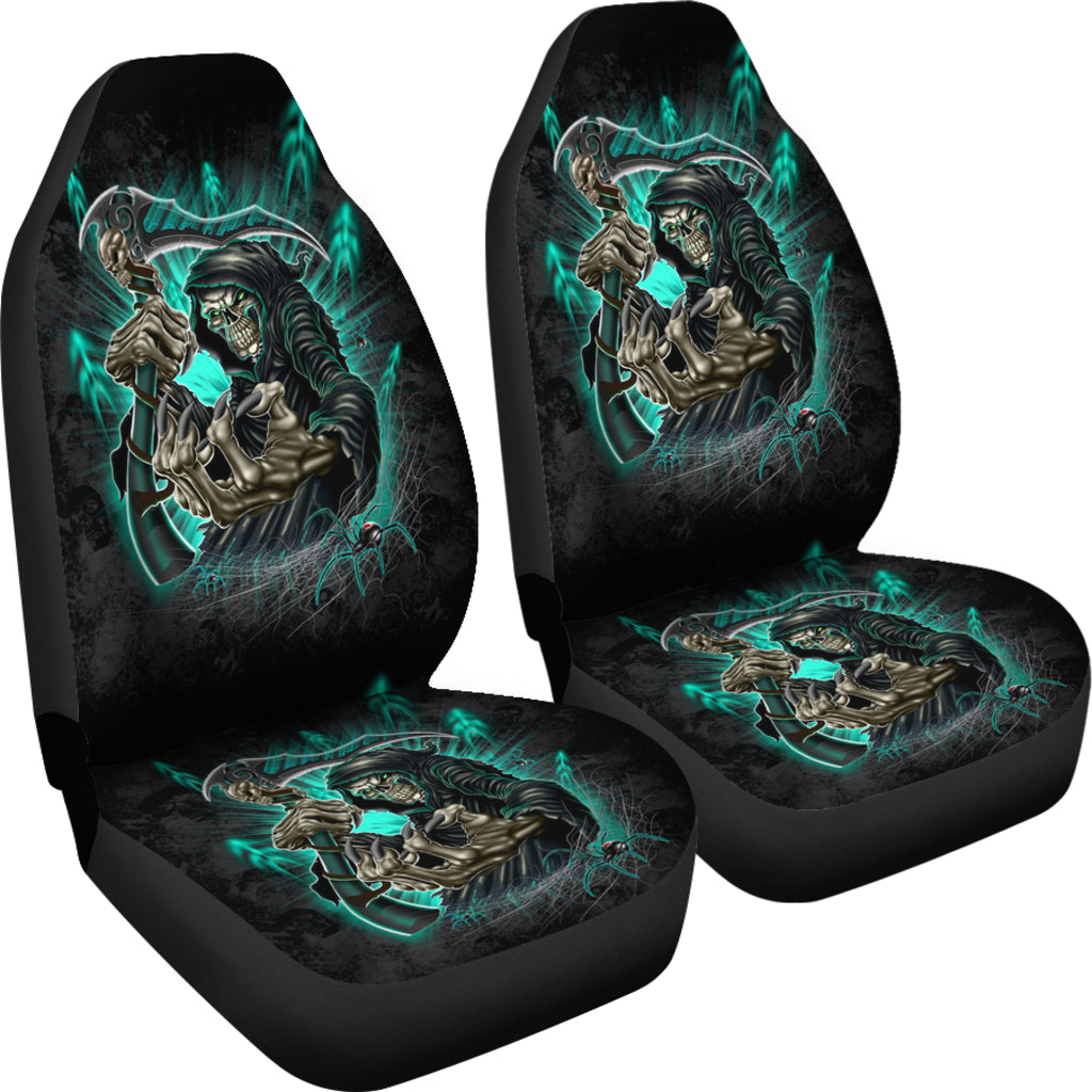 Set 2 skull gothic grim reaper seat cover sugar skulls