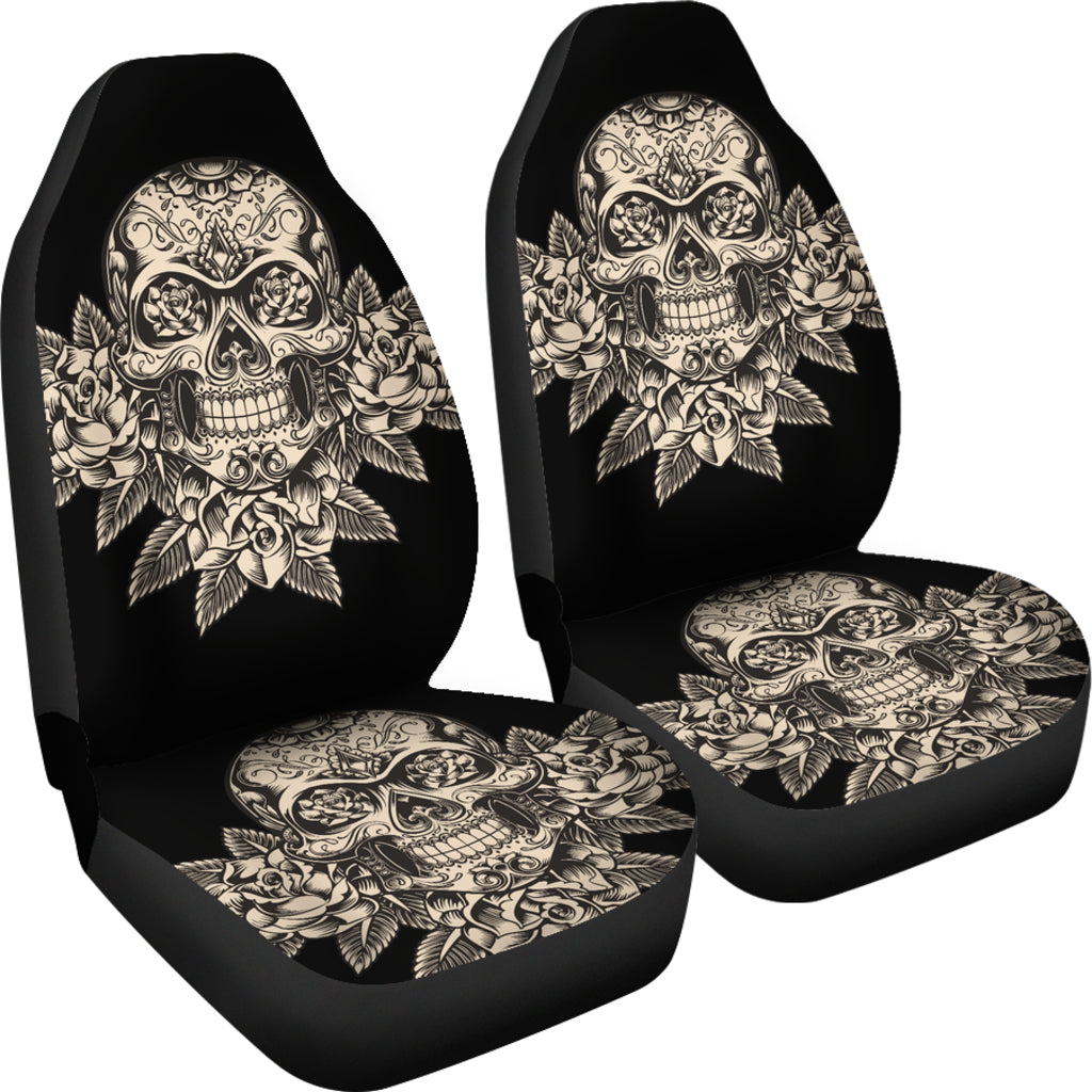 Set 2 seat cover sugar skulls