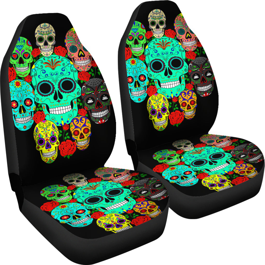 Set of 2 sugar floral skull car seat covers