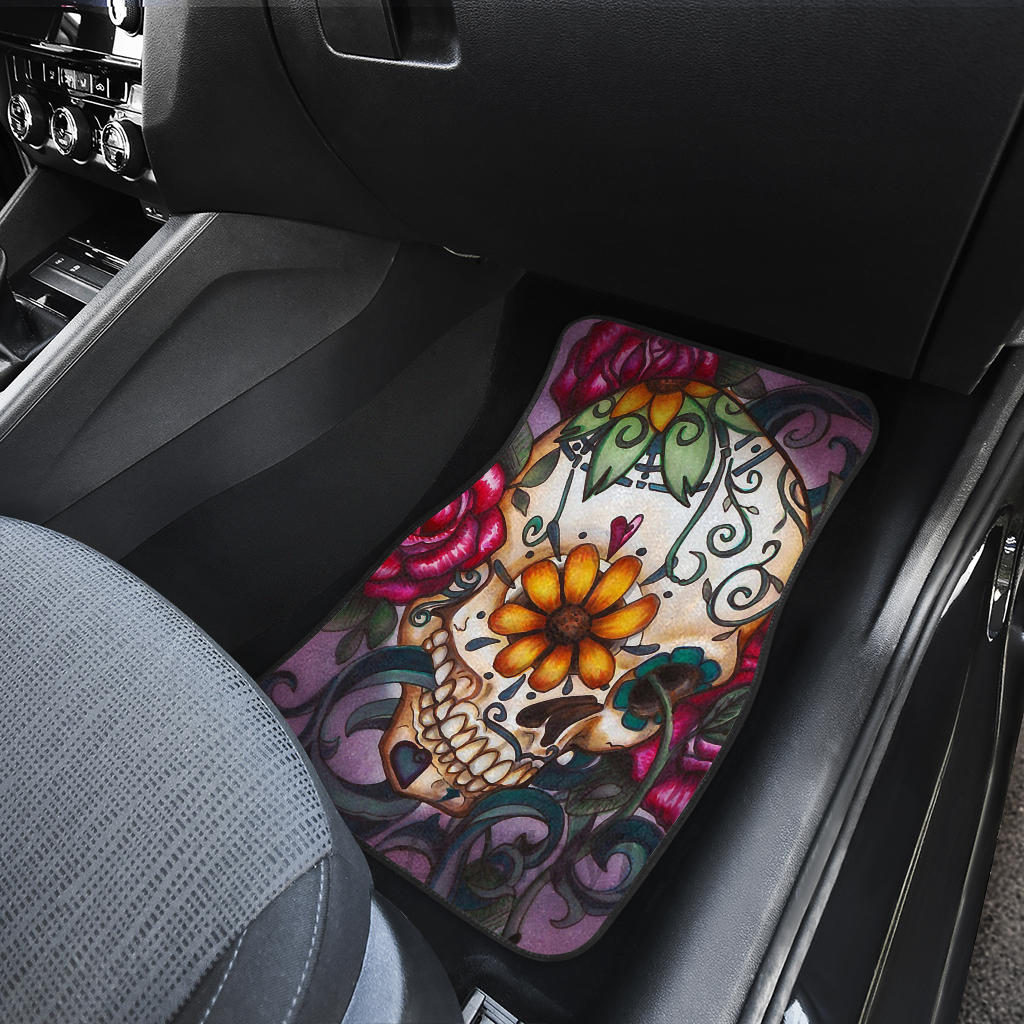 Set of 4 pcs sugar skull car mats