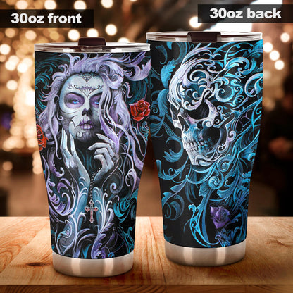Day of the dead sugar skull tumbler cup